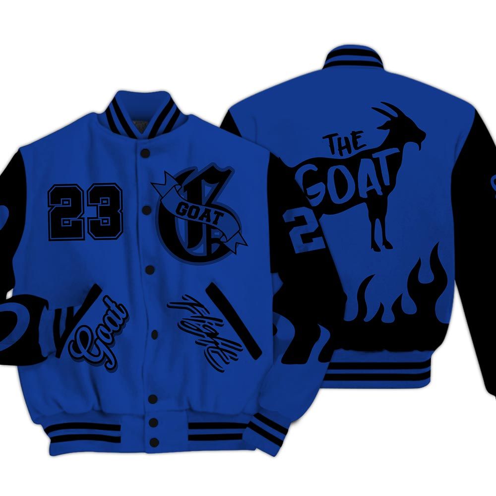 Varsity Jacket To Match Air Foamposite One Royal - The G.O.A.T Flight Streetwear Baseball Varsity Jacket Unisex Outfit
