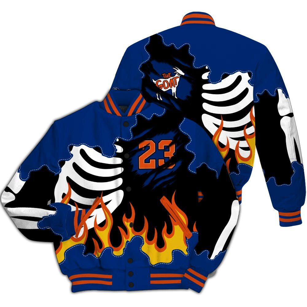 Varsity Jacket To Match Mid Knicks 1s - Burning Skeleton 23 G.O.A.T All Over Print