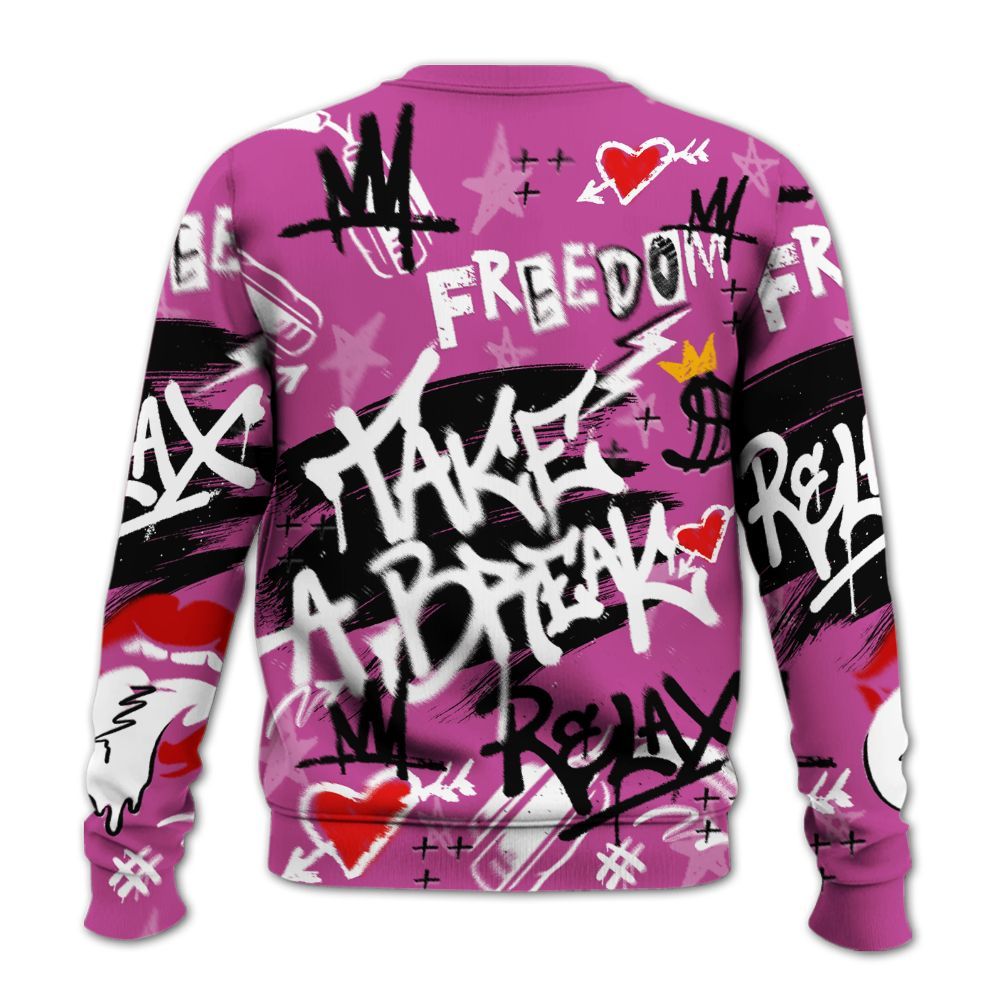 Sweatshirt To Match Dunk Low Active Fuchsia - Take Break Freedom Graffiti Streetwear All Over Print