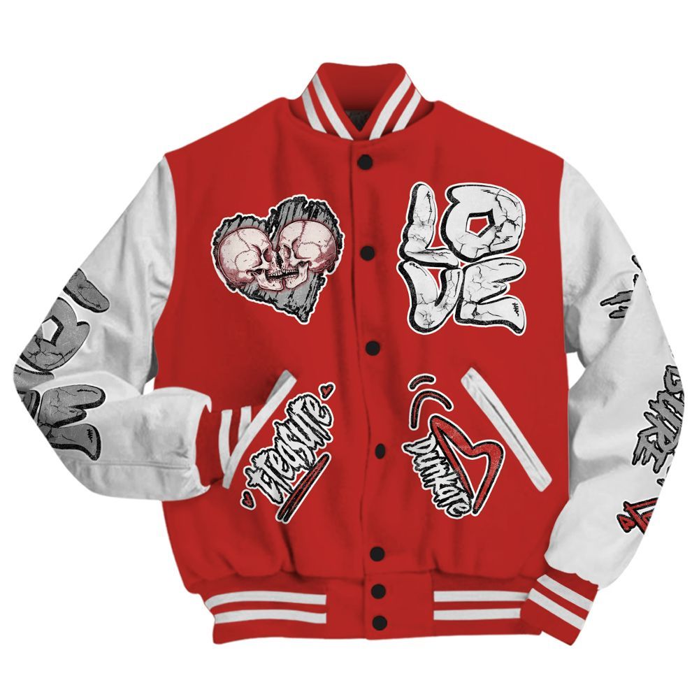 Varsity Jacket To Match Bred Reimagined 4s - Skull Bear All Over Print