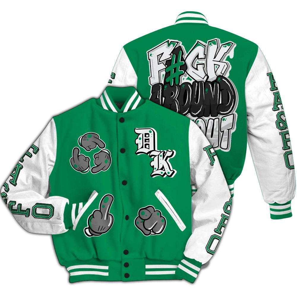 Varsity Jacket To Match Mid Lucky Green 1s - F Around Find Out Graphic All Over Print