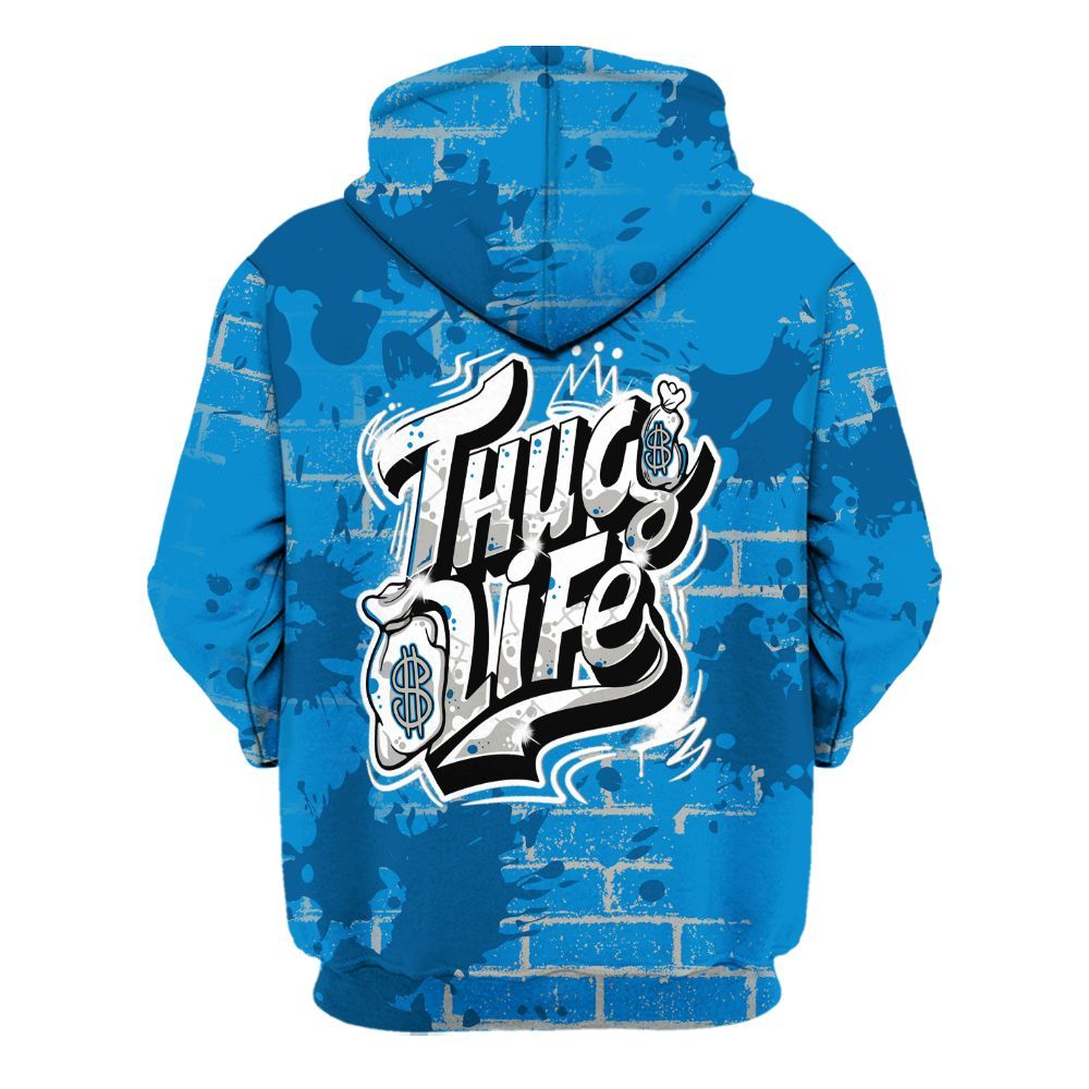 Hoodie To Match Military Blue 4s - Free Thug Living Graphic Brick Art All Over Print