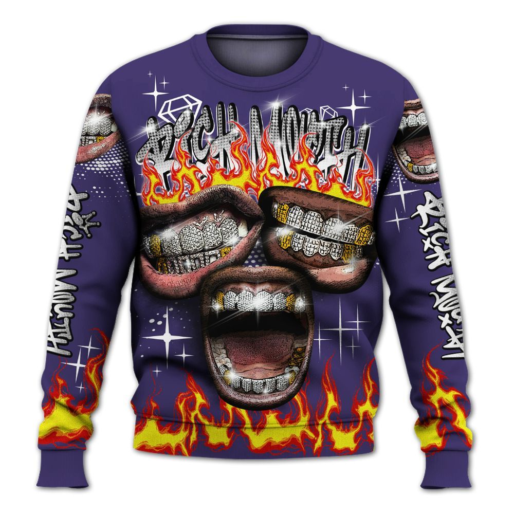 Sweatshirt To Match Retro Court Purple 13s - Rich Mouth Fire Rap Retro 90s All Over Print