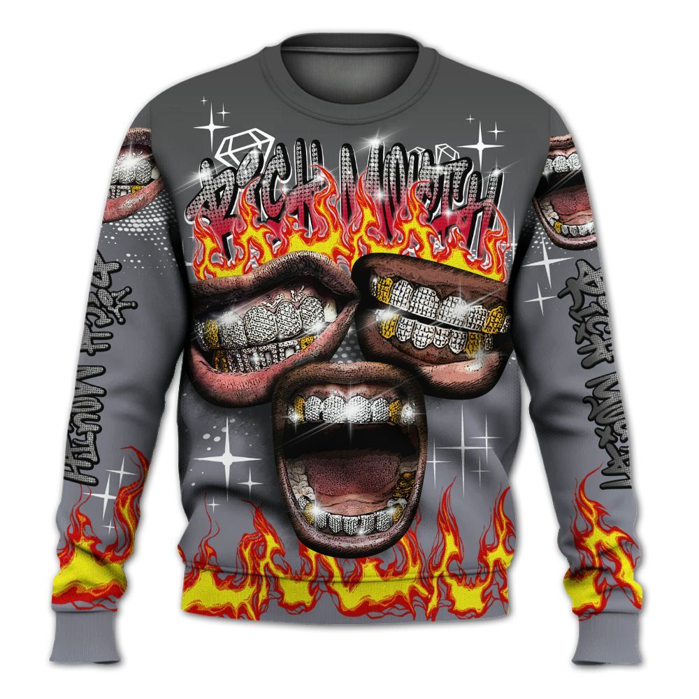 Sweatshirt To Match Retro Black Flint 13s - Rich Mouth Fire Rap Retro 90s All Over Print