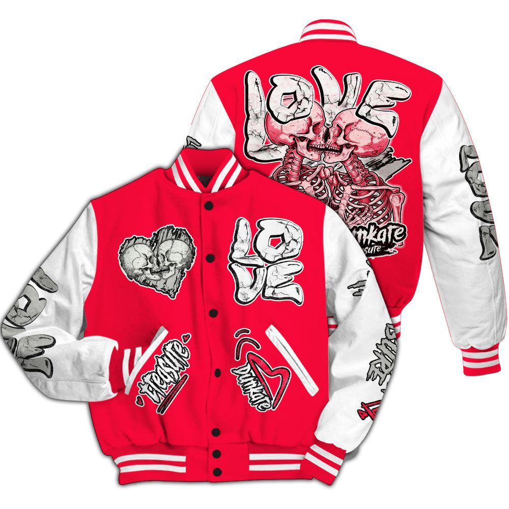 Varsity Jacket To Match Retro Fire Red 3s - Skull Love All Over Print