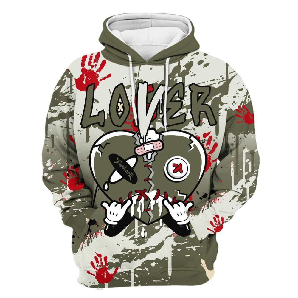 Hoodie To Match Low OG Medium Olive 1s - Loser Lover Drip Heart All Over Print