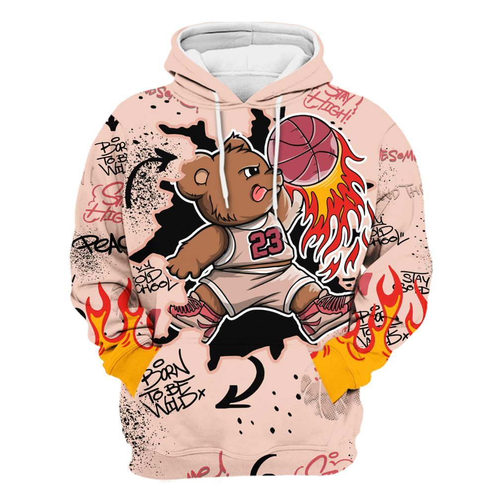 Hoodie To Match Washed Coral 2s Shirt - Number 23 Basketball Bear Custom Name All Over Print