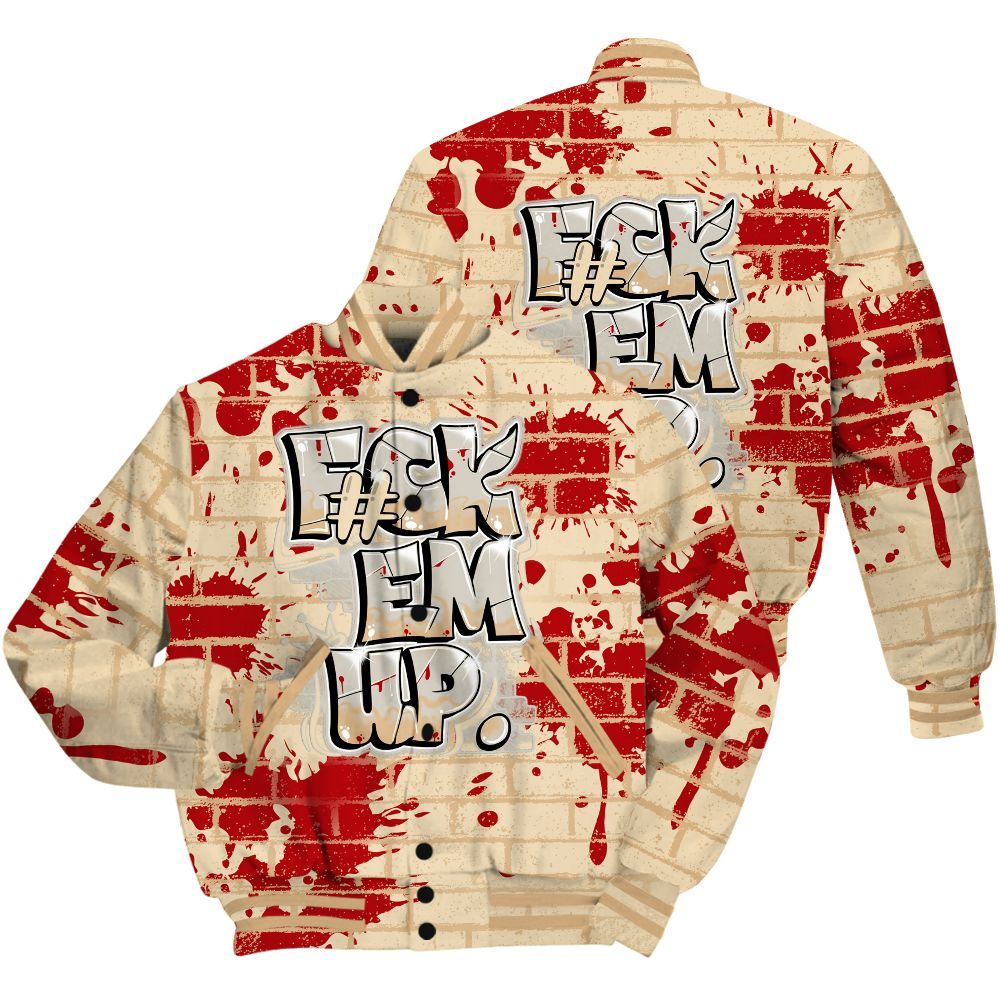 Varsity Jacket To Match Dunk Low Strawberry Waffle Shirt - F#ck Em Graphic Brick Art All Over Print