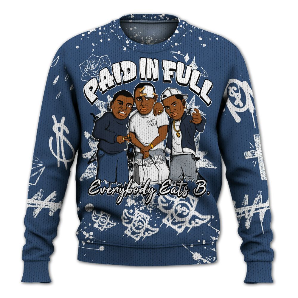 Knitted Sweater To Match Midnight Navy 4s - Everybody Paid In Full Crayon