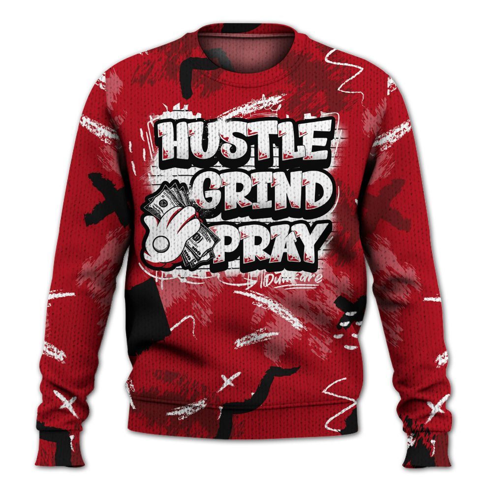 Knitted Sweater To Match Bred Velvet 11s - Hustle Grind Pray Retro