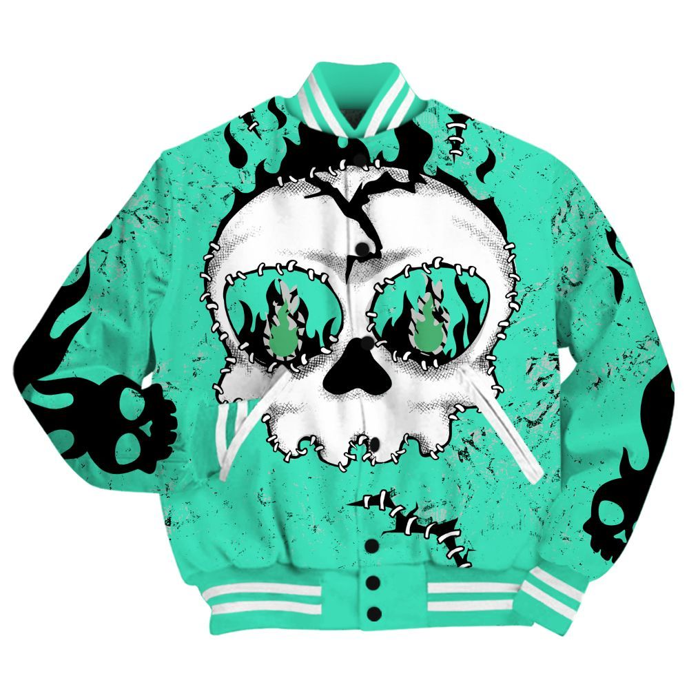 Varsity Jacket To Match Black Green Glow 3s Shirt, Cracked Skull Stitches Green Glow 3s All Over Print