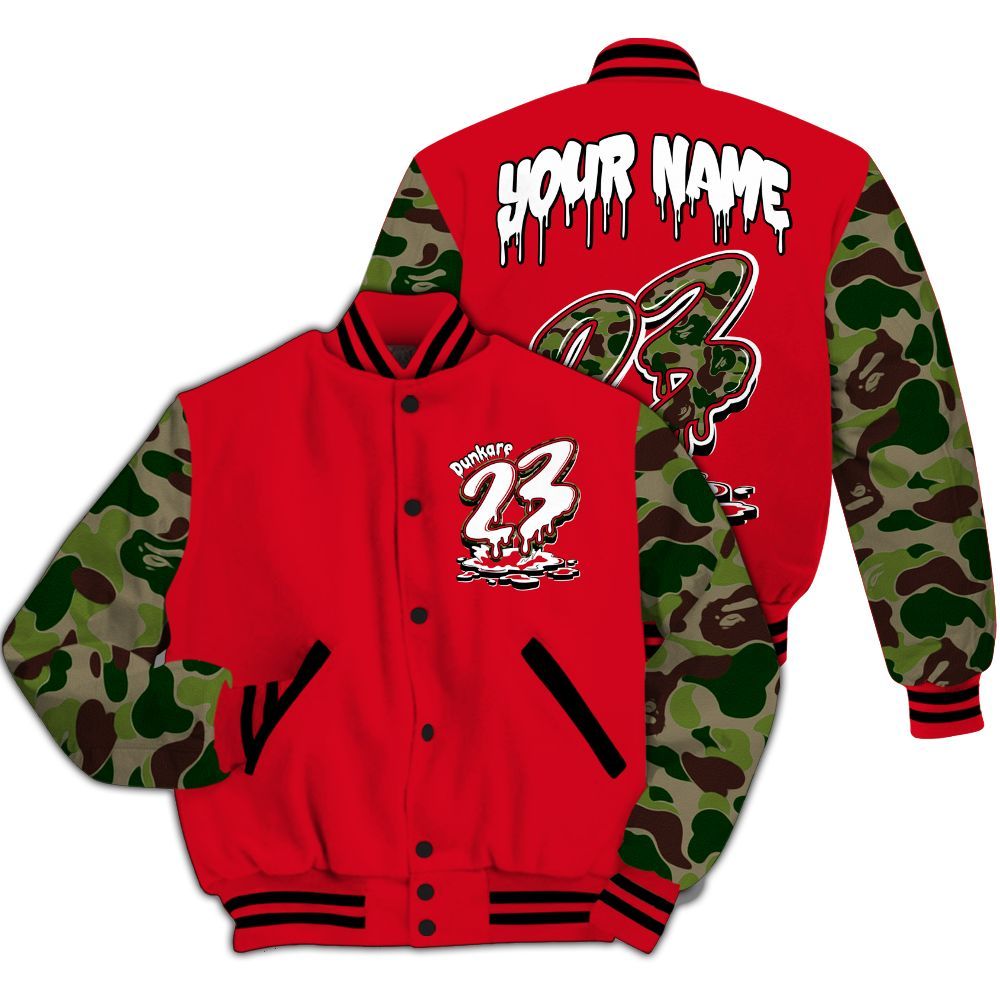 Varsity Jacket To Match Air Max 90 Duck Camo Red - Custom Name 23 Drip All Over Print