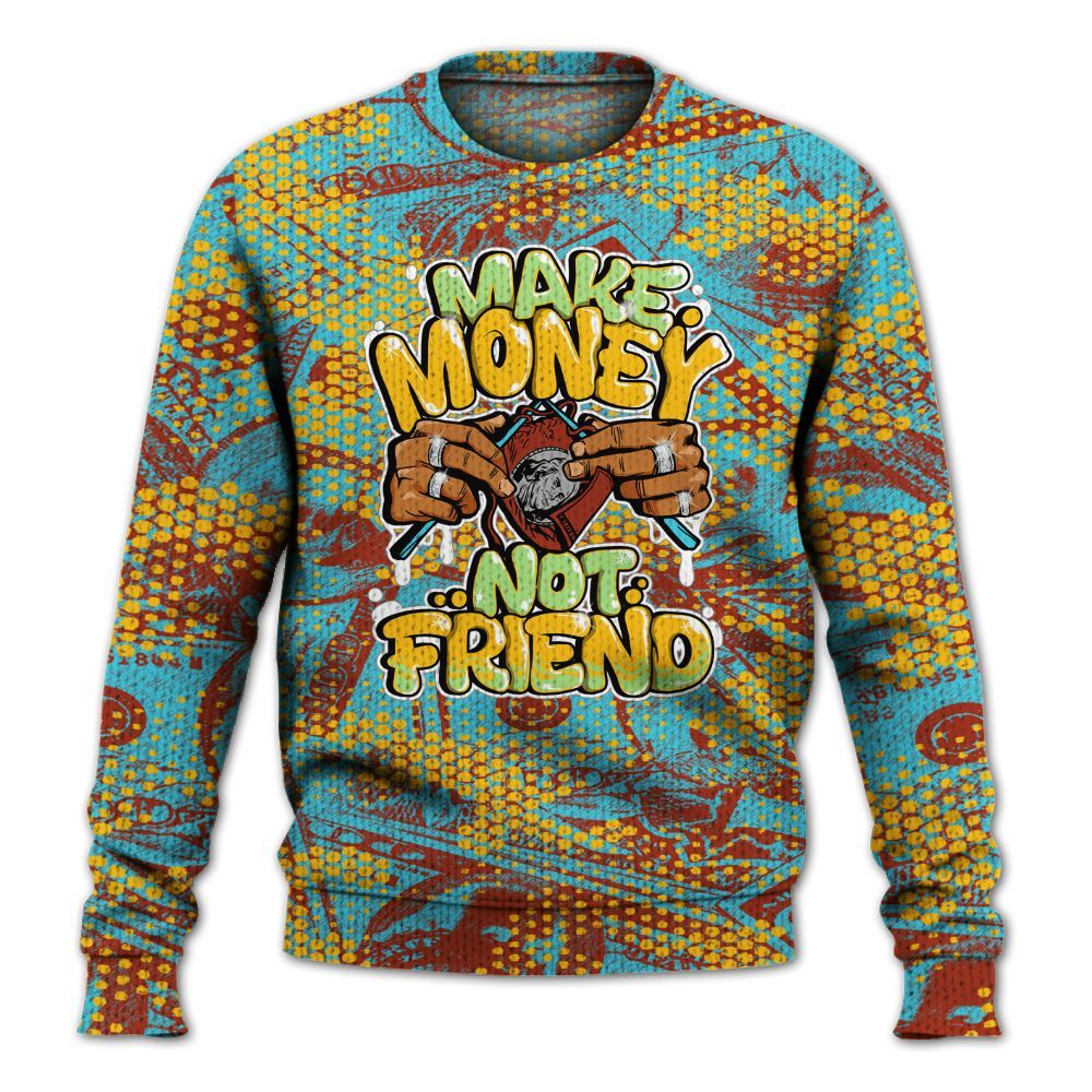 Knitted Sweater To Match SB Dunk Di'Orr Greenwood - Make Moneys Not Friend Graphic Banknotes