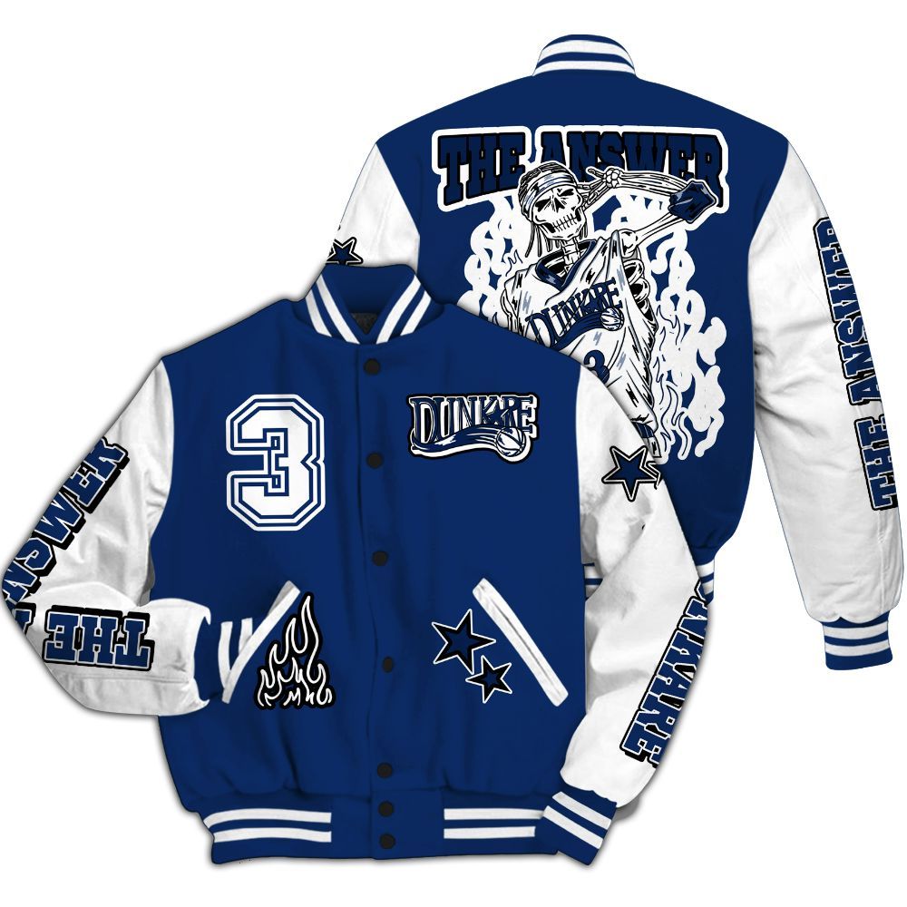 Varsity Jacket To Match High OG Deep Royal Blue 1s - Allen Answer Skeleton All Over Print