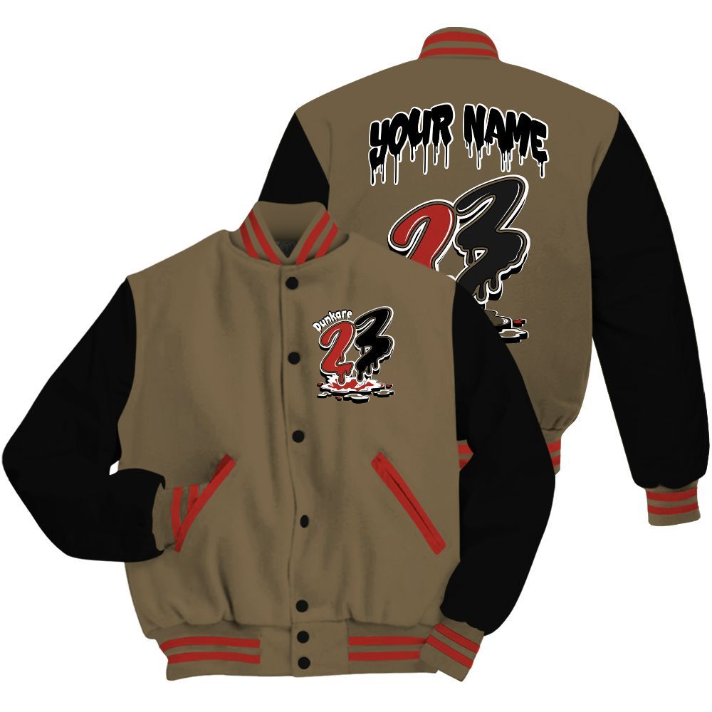 Varsity Jacket To Match Olive 9s - Custom Name 23 Drip All Over Print