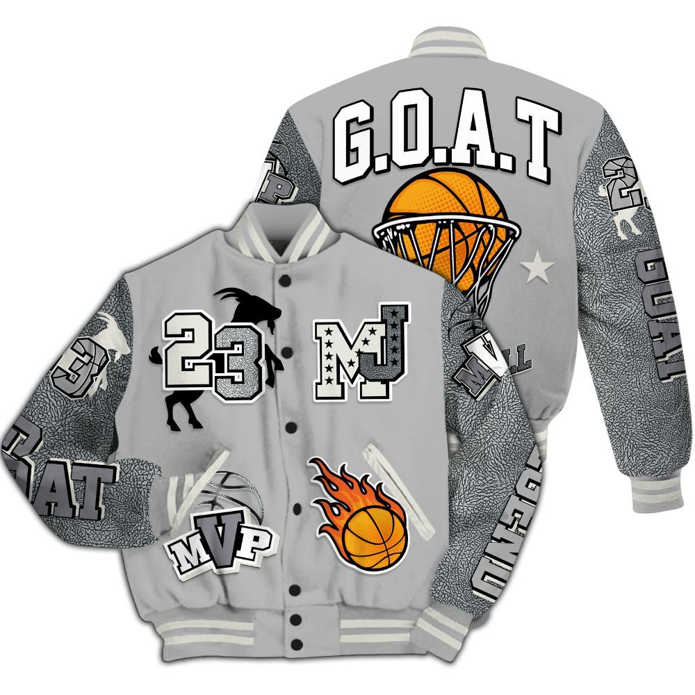 Varsity Jacket To Match Cement Grey Silver 3s - 23 Goat MVP Basketball All Over Print