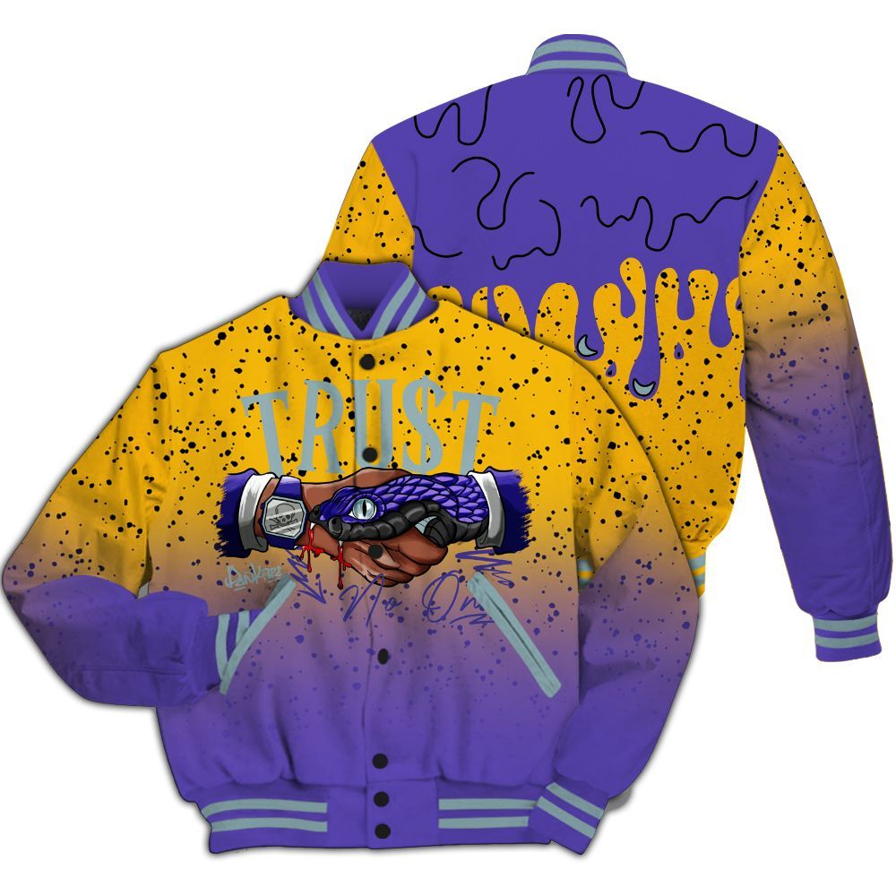 Varsity Jacket To Match Imperial Purple 4s - Trust No One Drip All Over Print