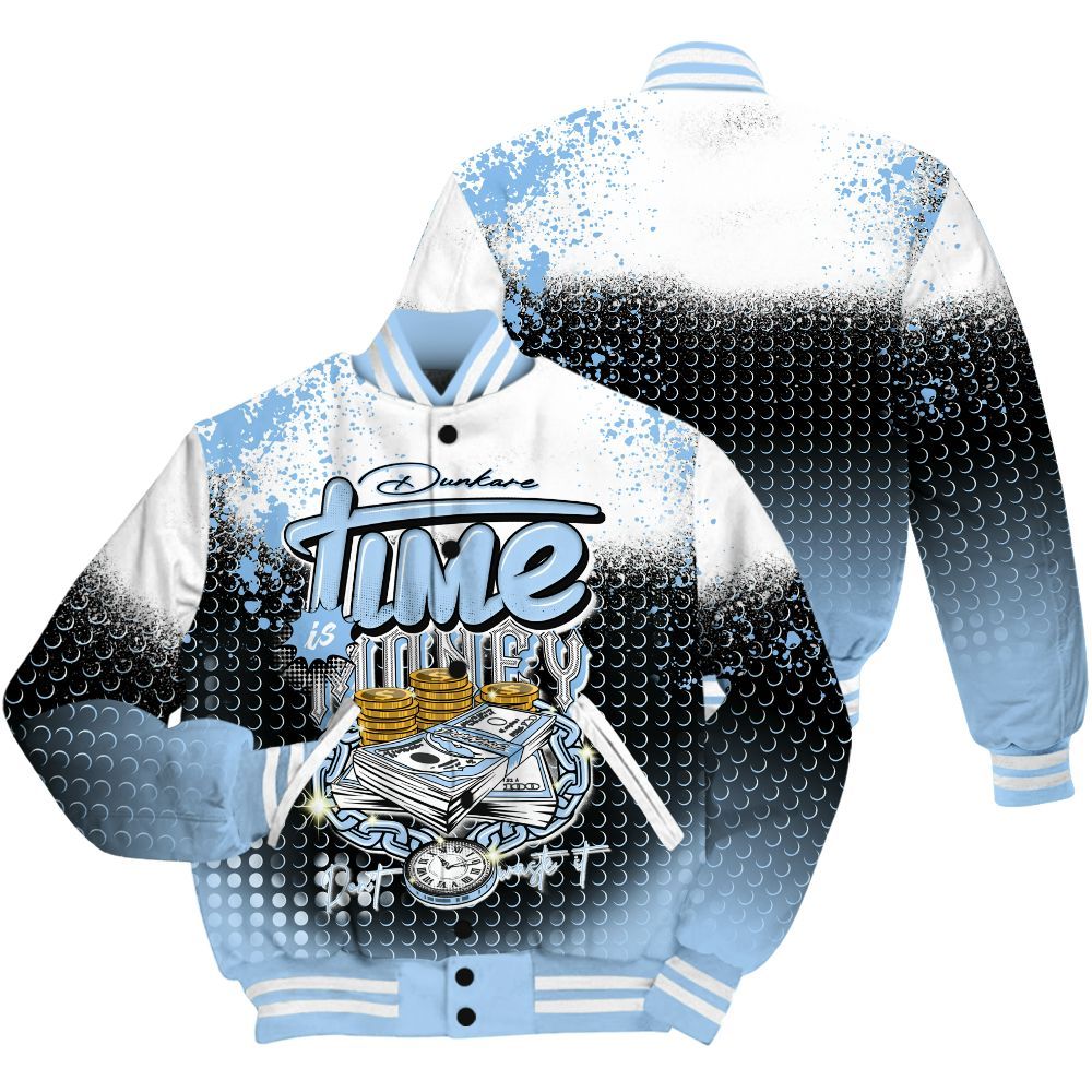 Varsity Jacket To Match High University Blue 1s Shirt, Halftone Time Is Money All Over Print