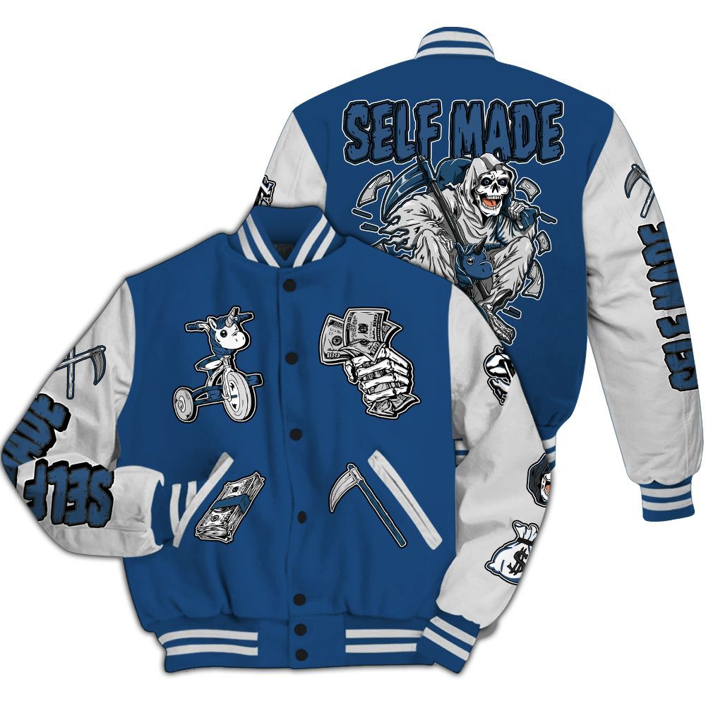 Varsity Jacket To Match High OG Midnight Navy 1s - Self Make Skeleton All Over Print