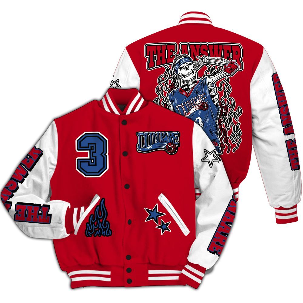 Varsity Jacket To Match Air Griffey Max Black Red Navy Blue 1s - Allen Answer Skeleton All Over Print