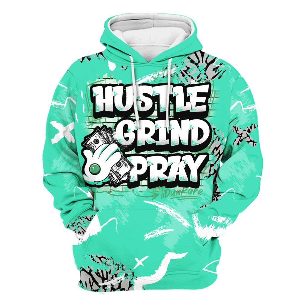 Hoodie To Match Black Green Glow 3s - Hustle Grind Pray Retro Green Glow 3s Outfit All Over Print