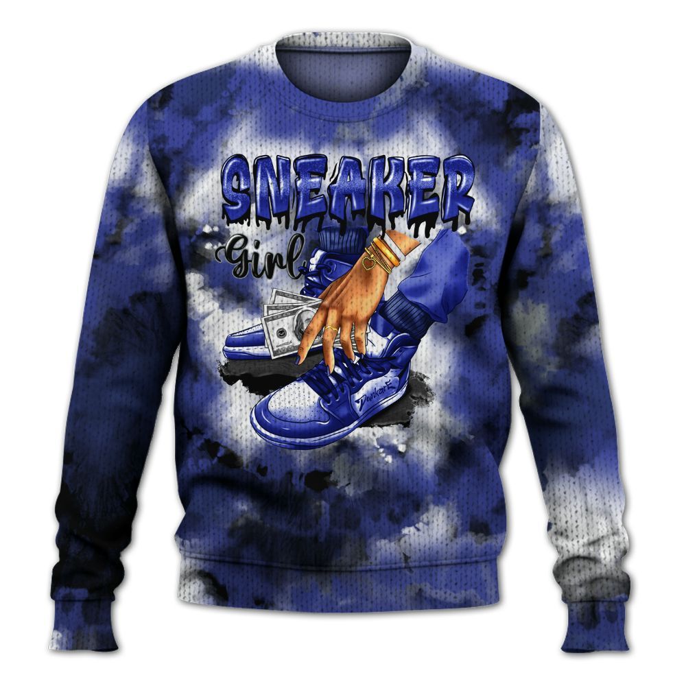 Knitted Sweater To Match Shox TL Royal - SNEAKER Girl Money Drip Tie Dye