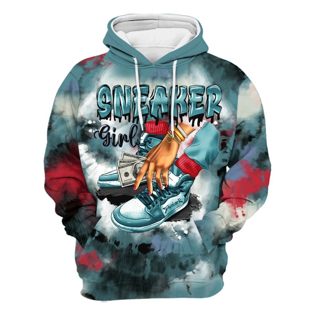 Hoodie To Match Dunk Low Denim Turquoise Royal - SNEAKER Girl Money Drip Tie Dye All Over Print