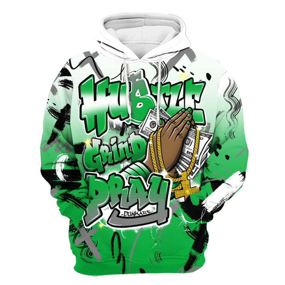 Hoodie To Match Lucky Green 5s - Money Hustle Grind Pray All Over Print