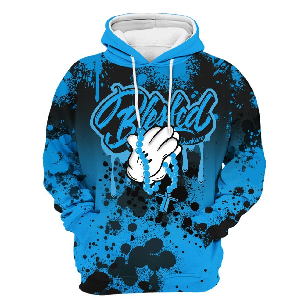 Hoodie To Match Black University Blue 2022 13s - God Blessed Ink Drip All Over Print