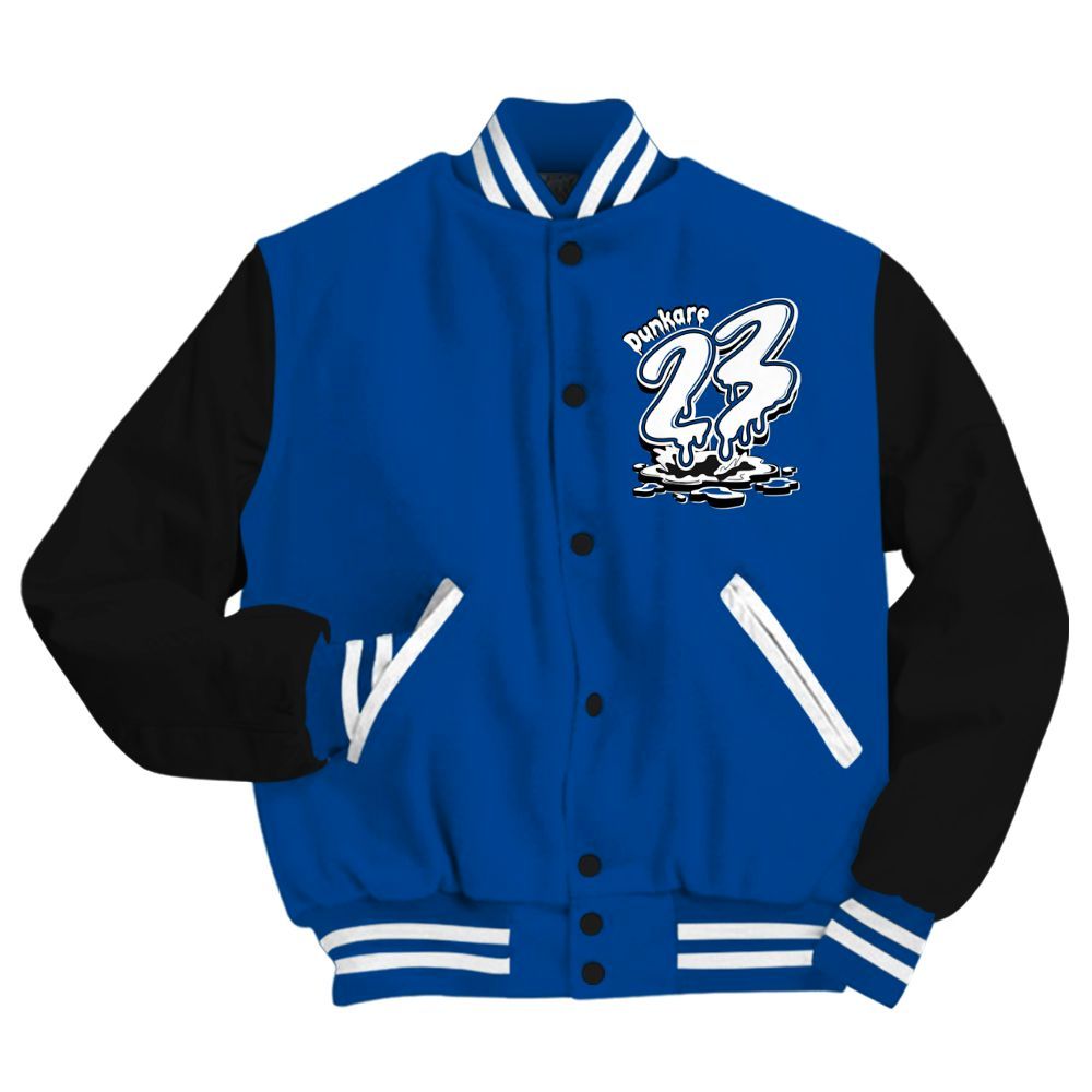 Varsity Jacket To Match Low 85 Royal 1s - Custom Name 23 Drip All Over Print