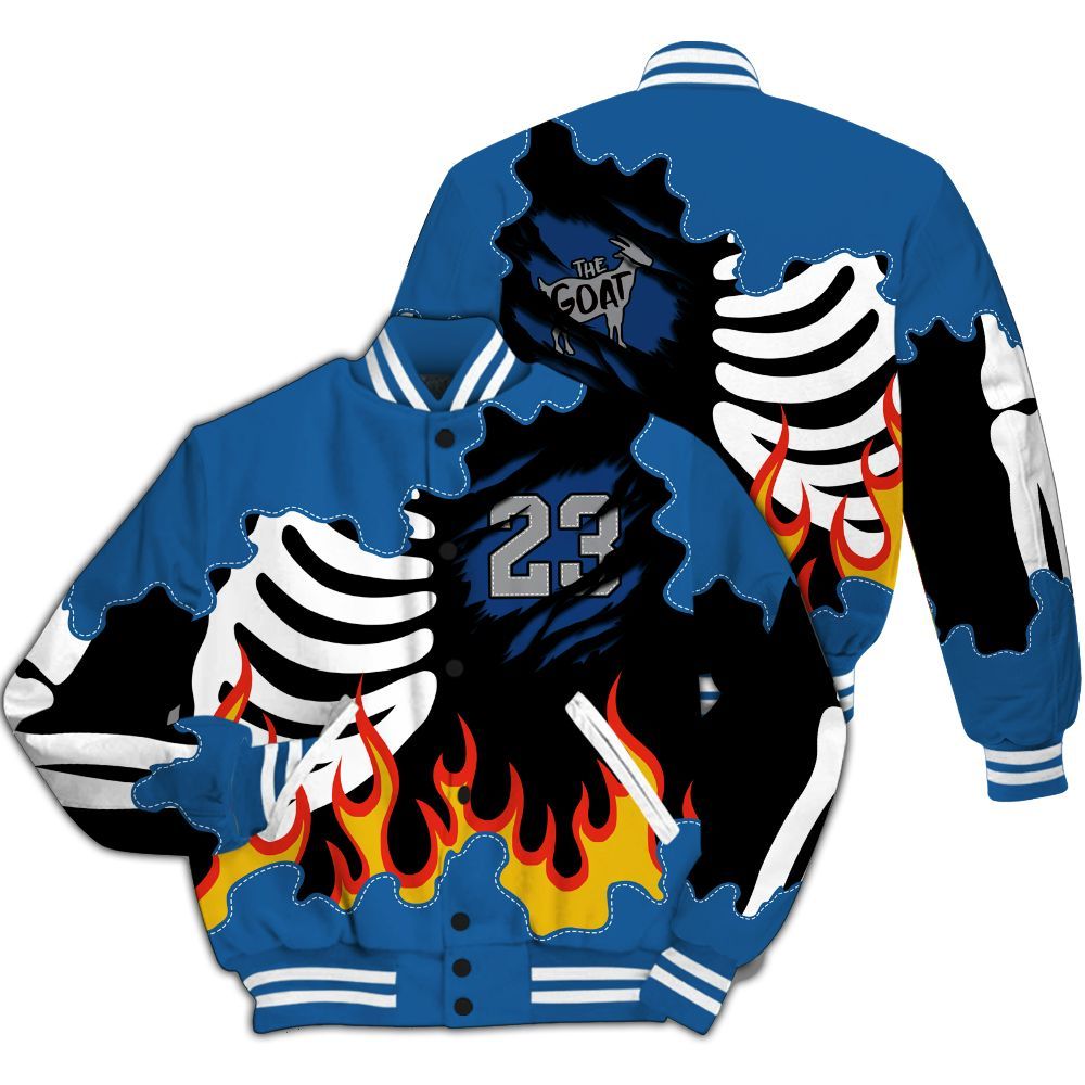 Varsity Jacket To Match French Blue 13s - Burning Skeleton 23 G.O.A.T All Over Print