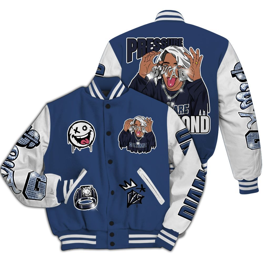 Varsity Jacket To Match Low 85 Metallic Blue 1s - Pressures Makes Varsity Jacket To Match All Over Print