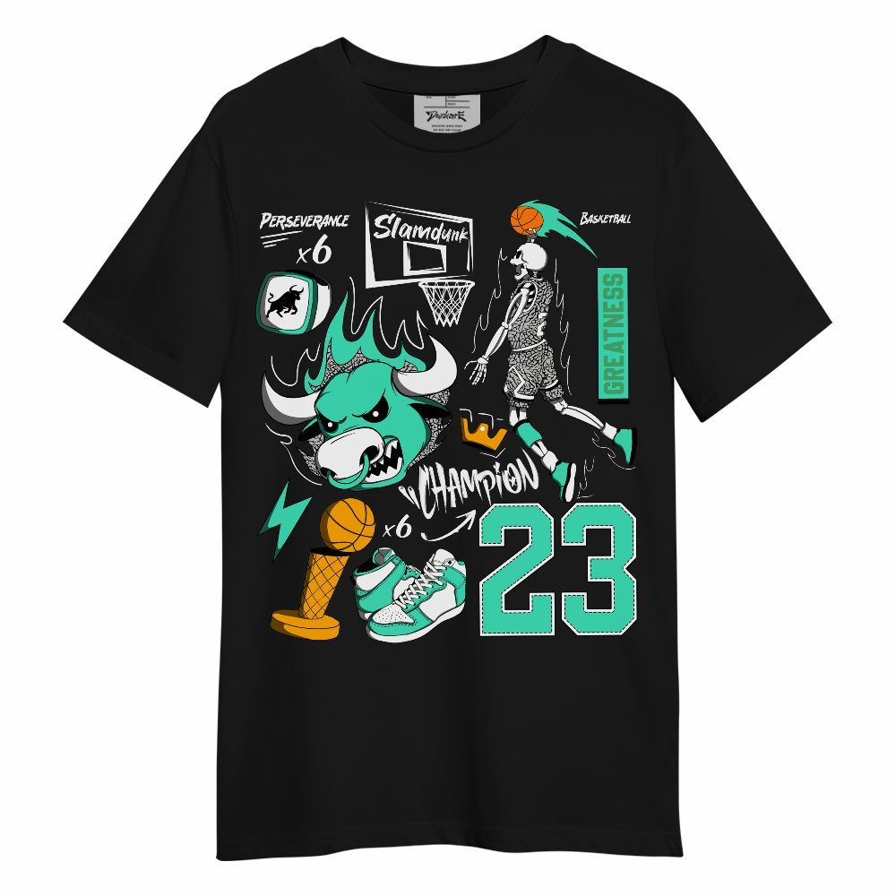 Shirt To Match Black Green Glow 3s - 23 Doodle Basketball Legend Skeleton Green Glow 3s Unisex Shirt
