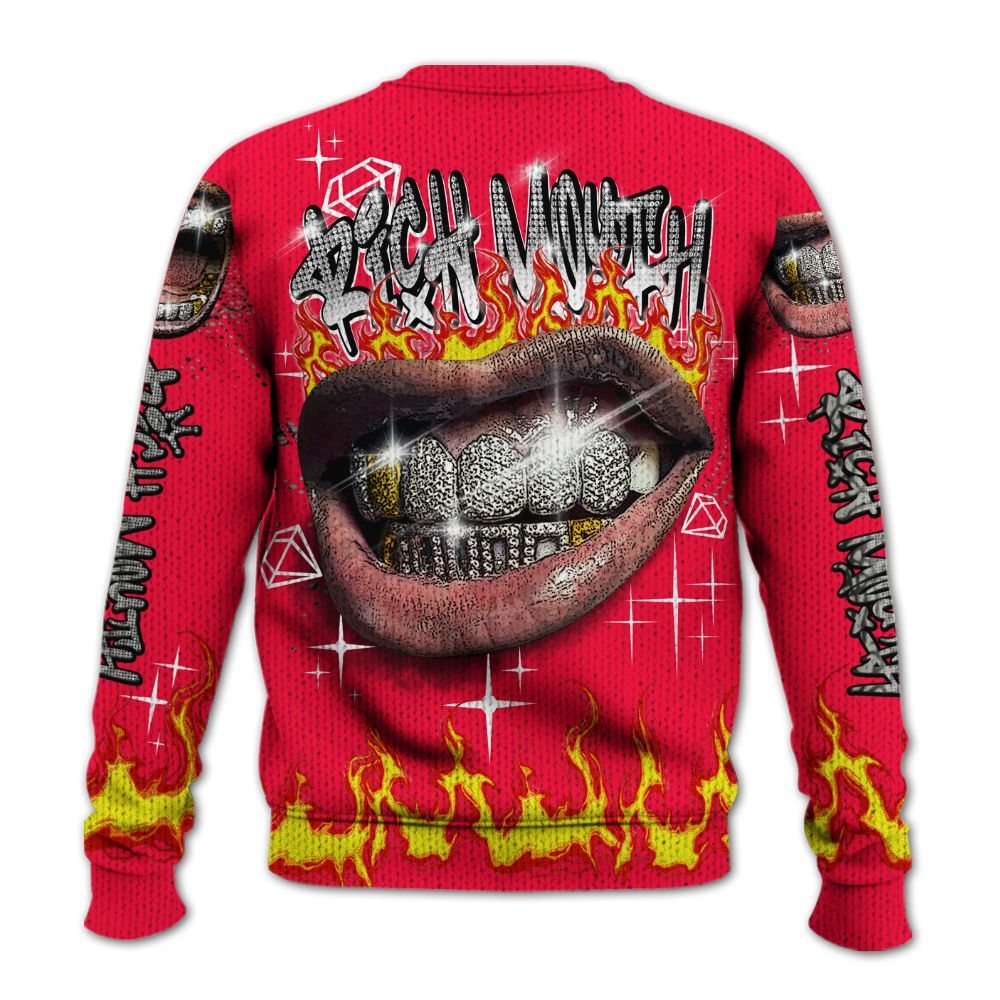 Knitted Sweater To Match Retro Fire Red 3s - Rich Mouth Fire Rap Retro 90s