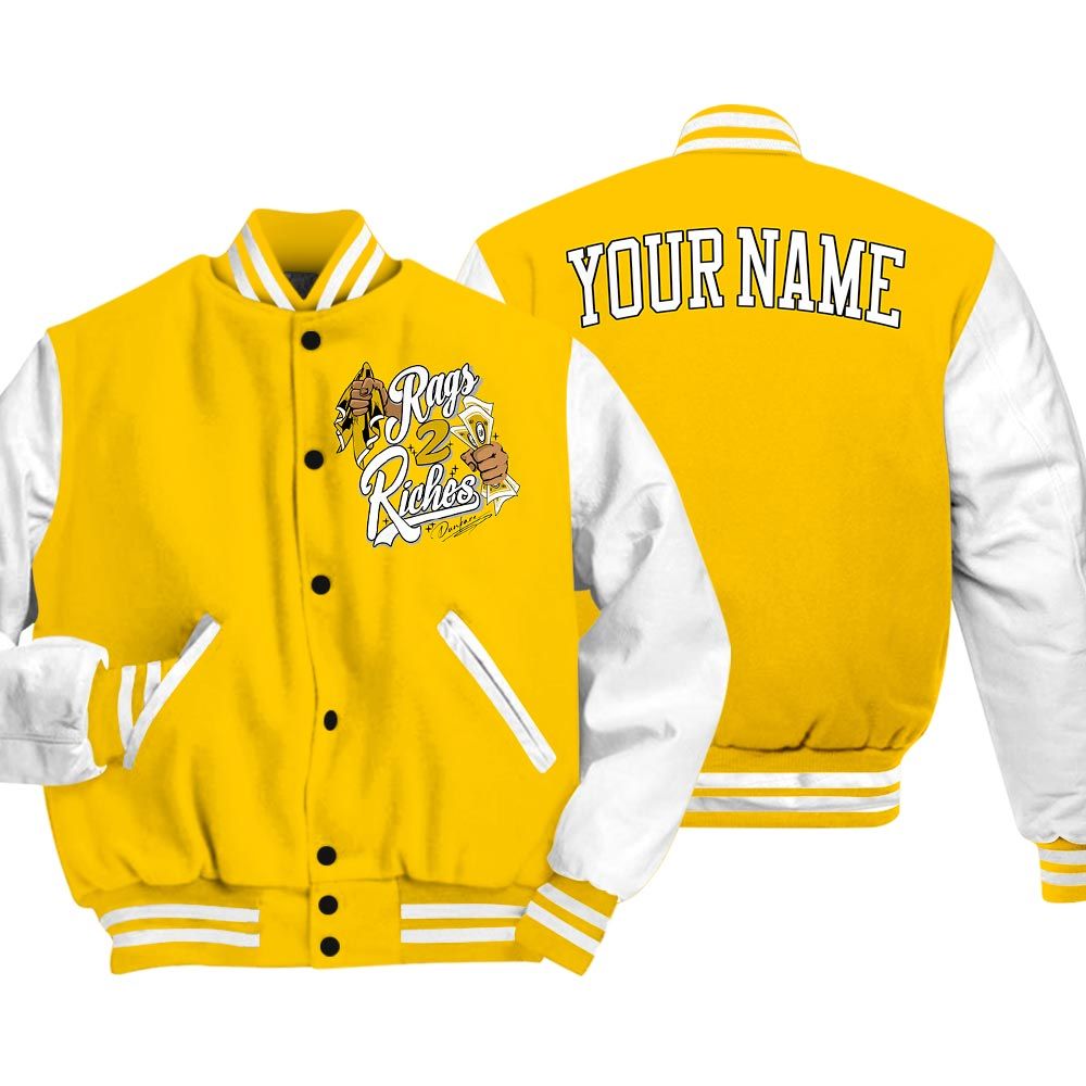Varsity Jacket To Match Varsity Streetwear Custom Name Rag 2 Riches, Vivid Sulfur 4s T-Shirt, Sneaker Vivid Sulfur 4s Baseball Varsity Jacket 1604 NCT