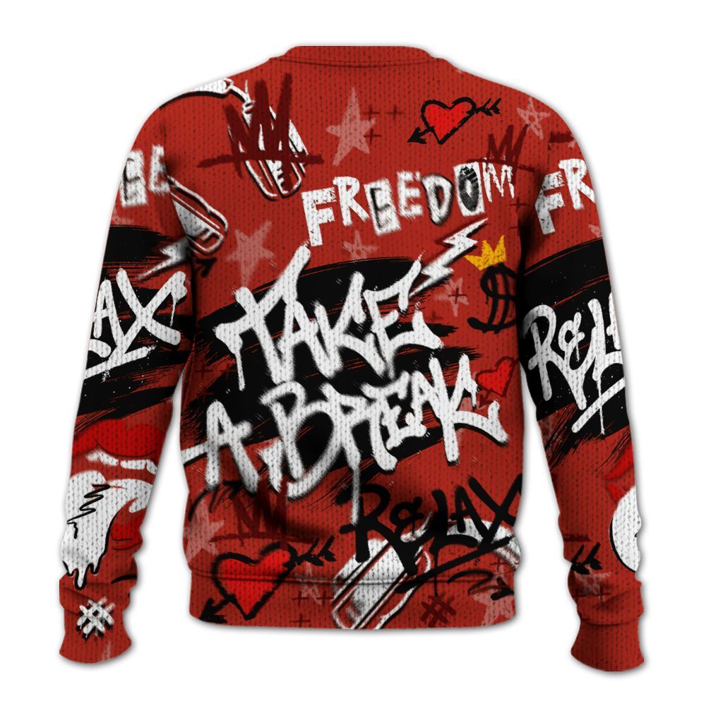 Knitted Sweater To Match SP Firewood Orange 4s - Take Break Freedom Graffiti Streetwear