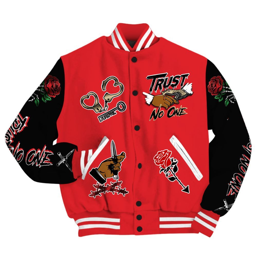 Varsity Jacket To Match Prime 93 Fire Red - Trust No One Dripping All Over Print