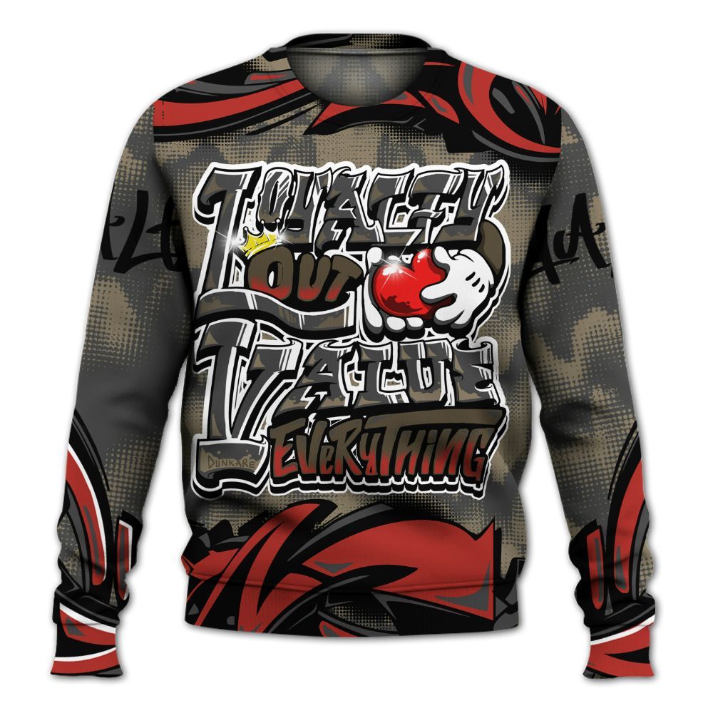 Sweatshirt To Match Olive 9s - Loyalty Out Value Graffiti All Over Print