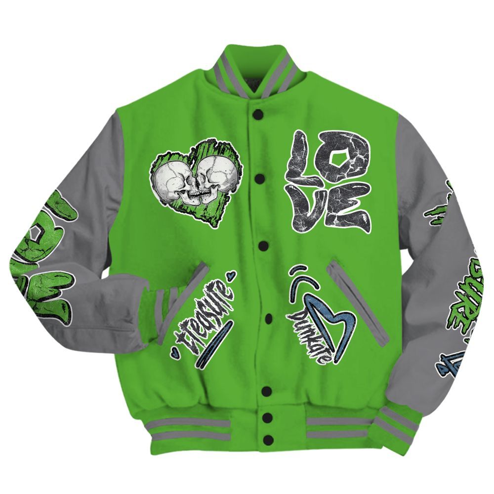 Varsity Jacket To Match Retro Green Bean 5s - Skull Bear All Over Print