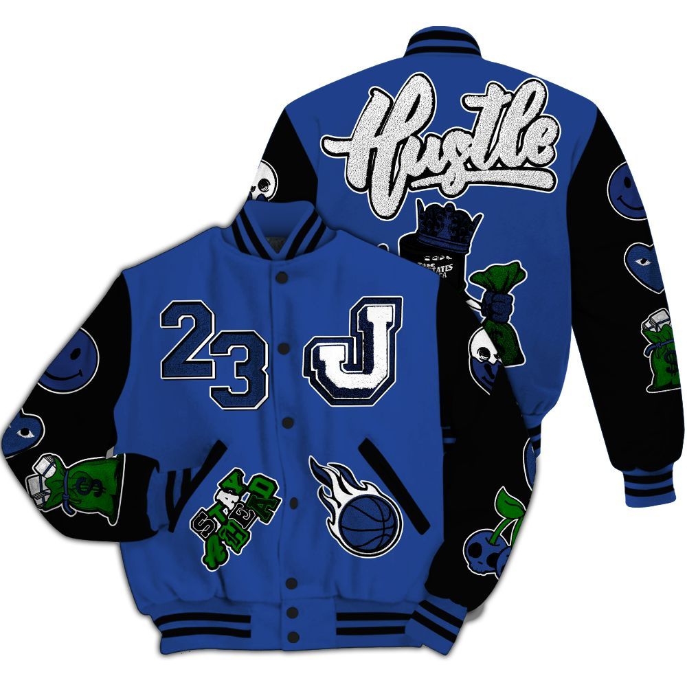Varsity Jacket To Match Retro Hyper Royal 13s - Hustles Money Number 23 All Over Print
