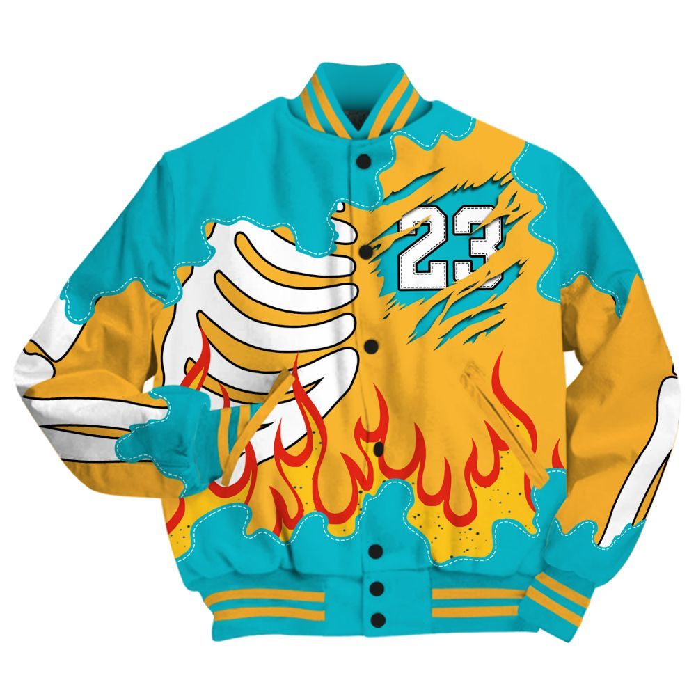 Varsity Jacket To Match Retro Aqua 5s - Burning Skeleton 23 G.O.A.T All Over Print