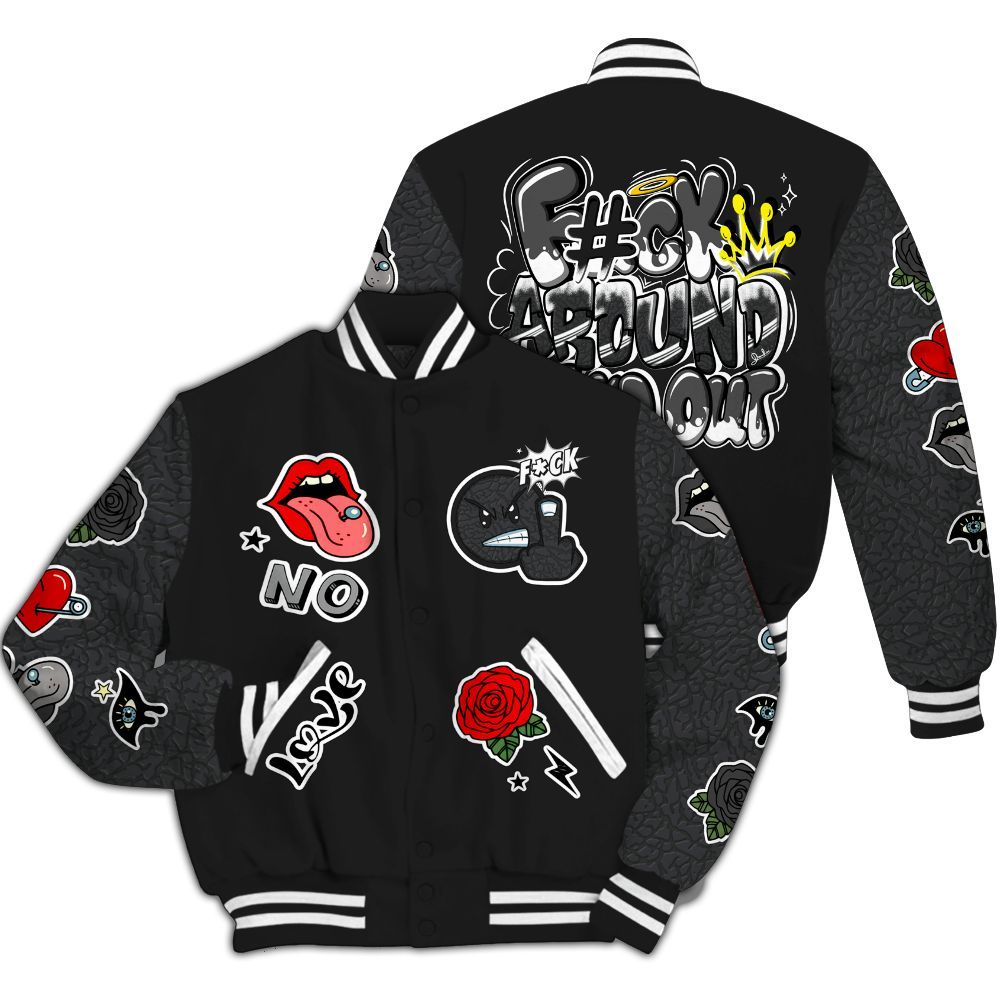 Varsity Jacket To Match Black Cat 3s - FK Around Find Out All Over Print
