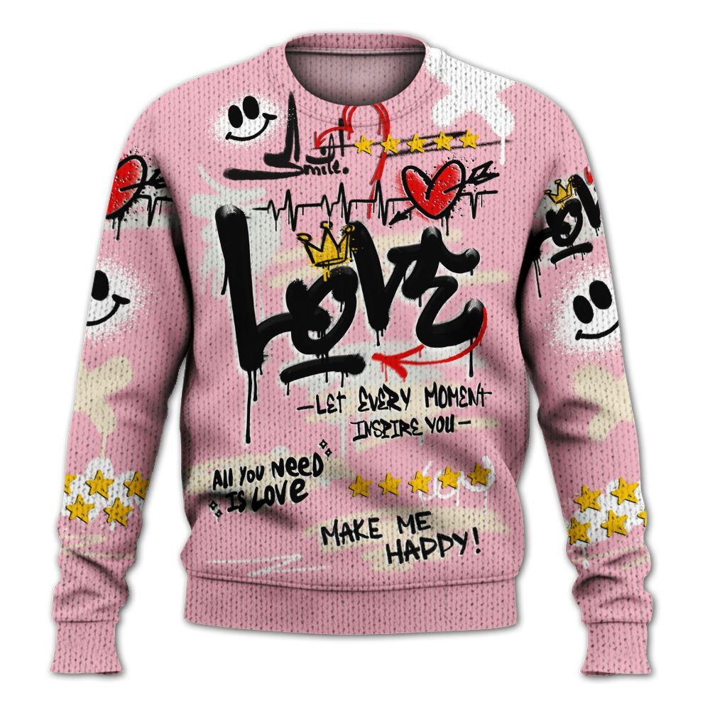 Sweater To Match Low OG Shy Pink 1s - Happy Love Beats Graffiti Streetwear Graphic