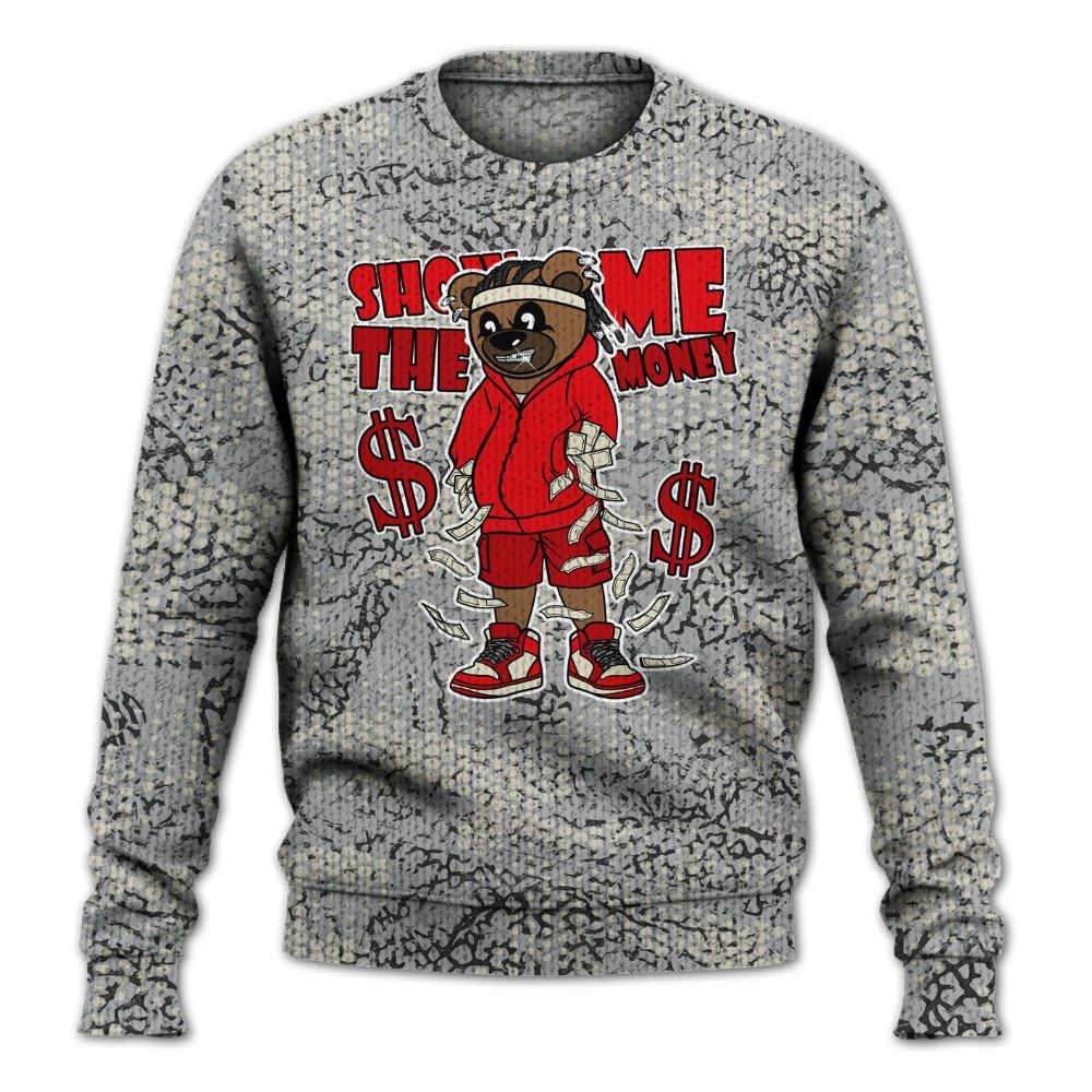 Knitted Sweater To Match Cement Grey 3s - Show Me Bear Banknotes Art