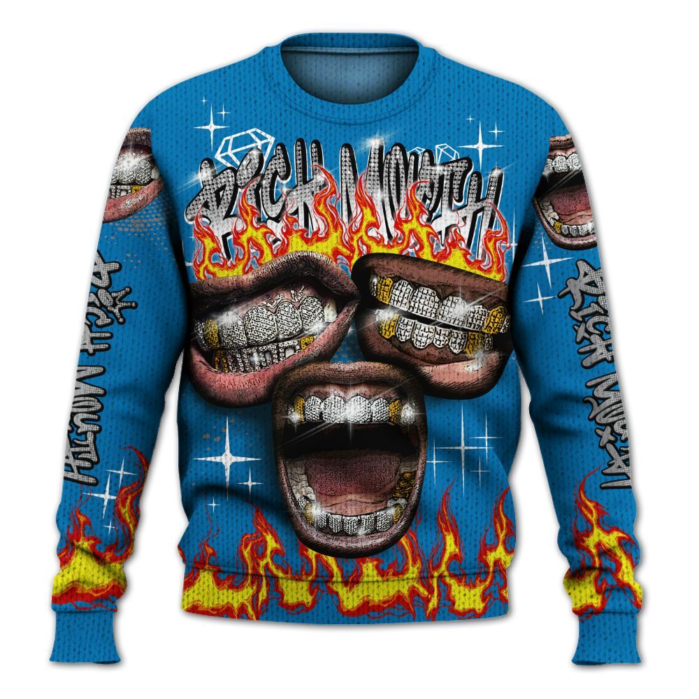 Knitted Sweater To Match Wizards 3s - Rich Mouth Fire Rap Retro 90s
