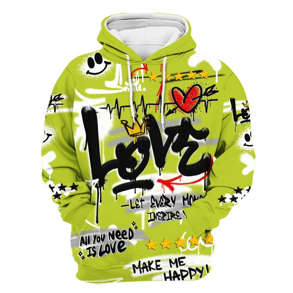 Hoodie To Match Bright Cactus 13s - Happy Love Beats Graffiti Streetwear All Over Print