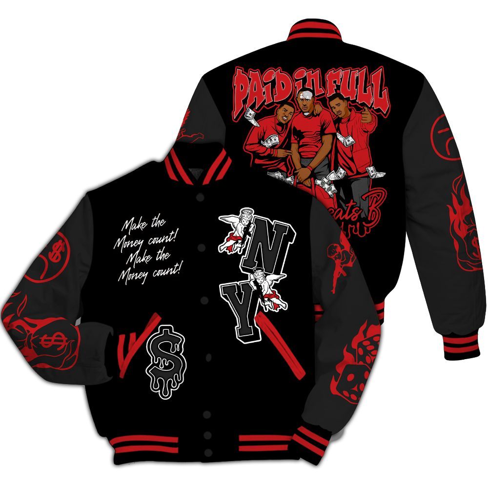 Varsity Jacket To Match Bloodline 12s - Paid In Full Money Graphic Varsity Jacket All Over Print