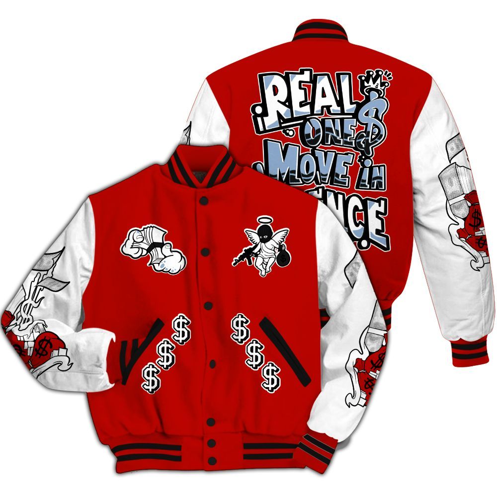Varsity Jacket To Match OG Fire Red 5s - Ones Move In Silence All Over Print