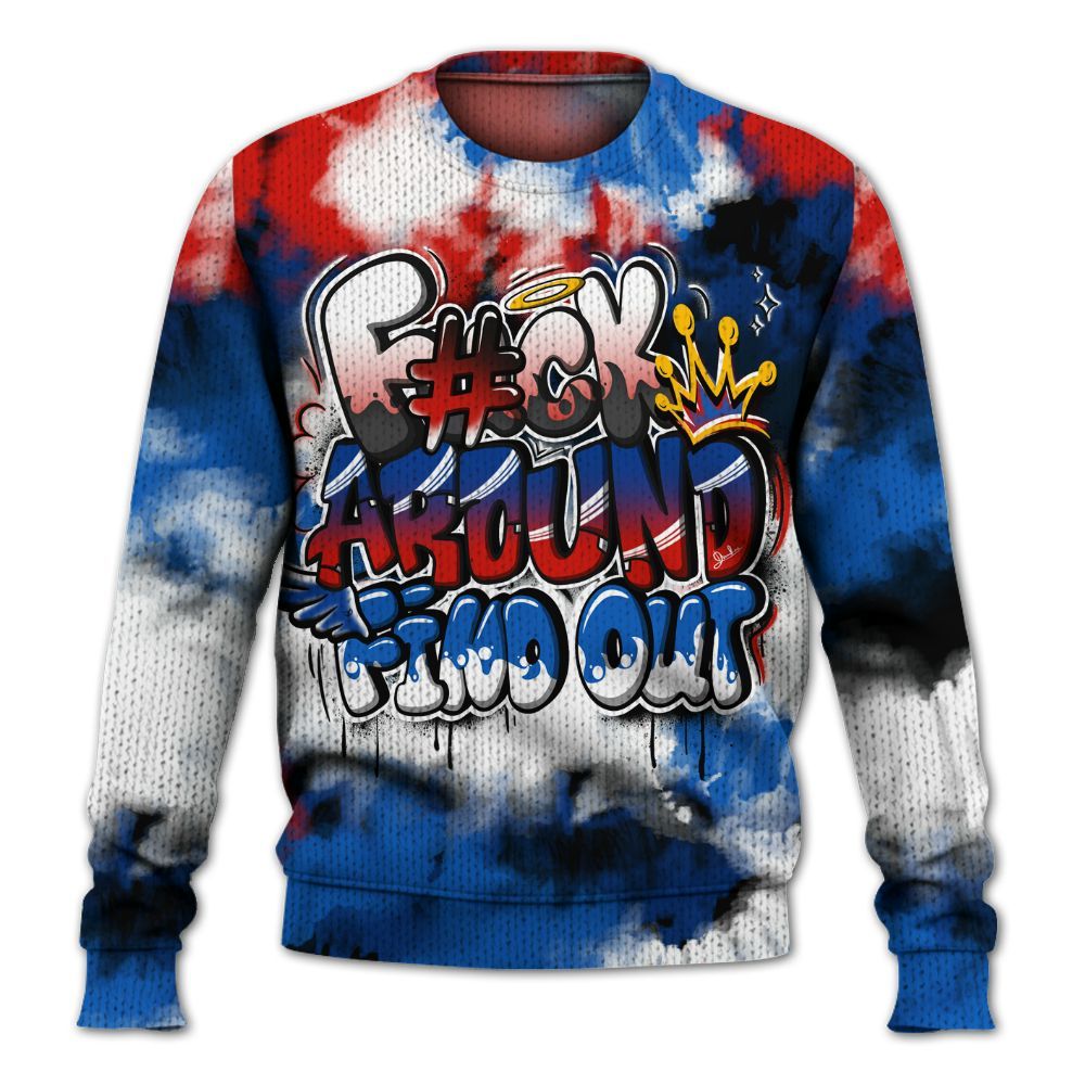 Knitted Sweater To Match Kobe 6 Game Royal - Tie Dye FK Around Find Out