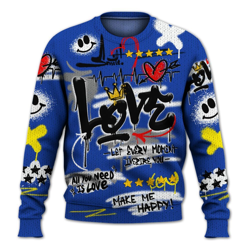 Knitted Sweater To Match Laney 14s - Happy Love Beats Graffiti Streetwear